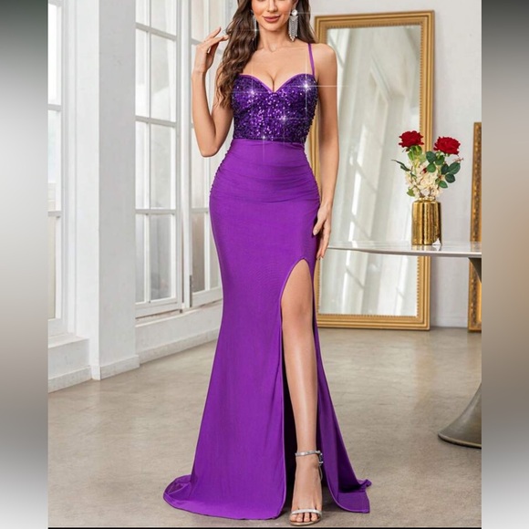 Elegant Purple Sequin Evening Gown